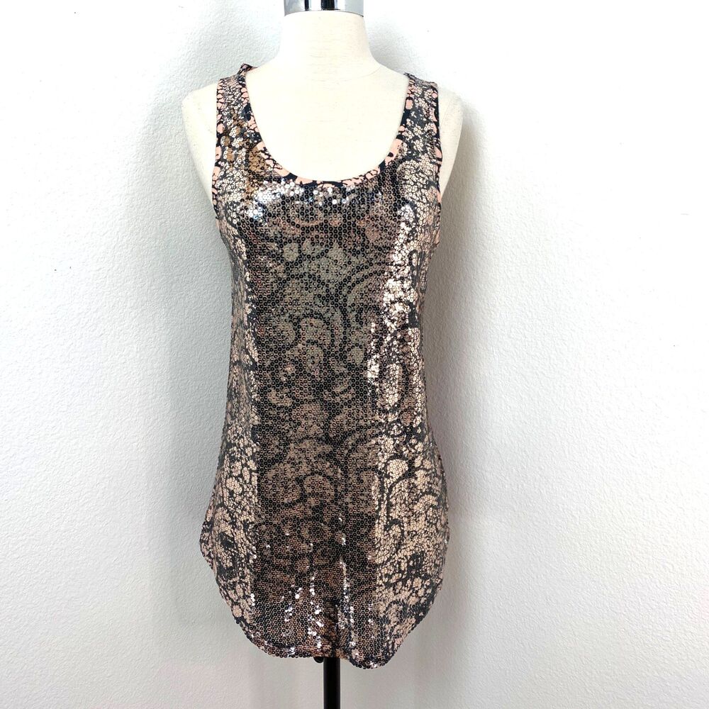 Silence & Noise Sequin Tunic Tank Top Small Whimsy Fairy Goth Boho Festival Glam
